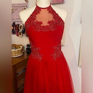 Elegant Red Halter Dress